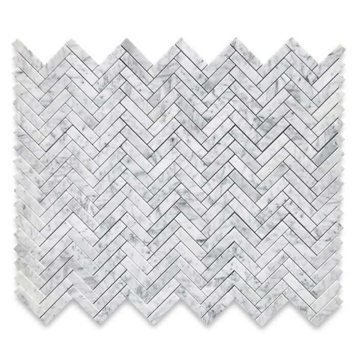 1x4 Carrara White Marble Herringbone Mosaic Tile - Hey Tiles