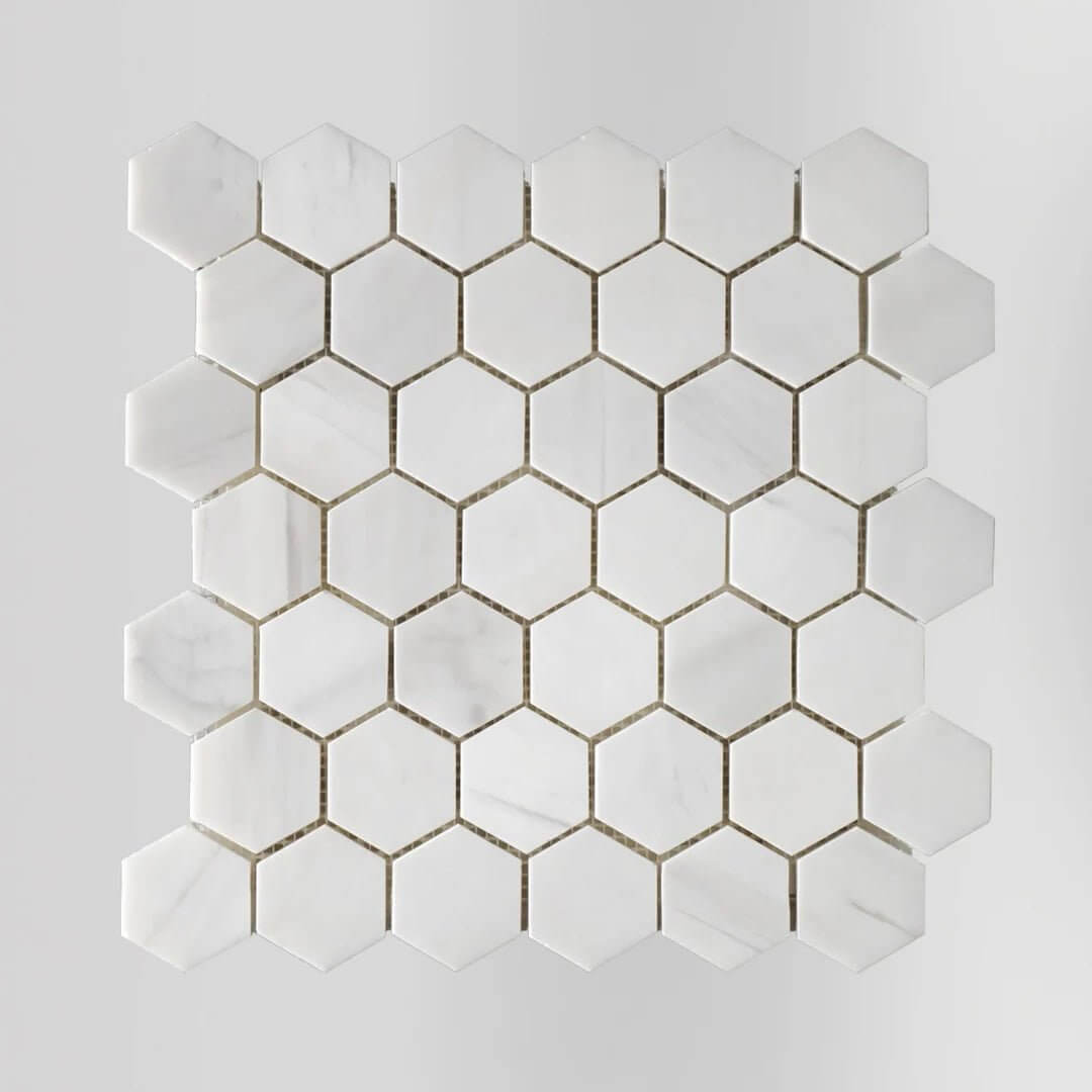 2” Oriental White ( Asian Statuary) Hexagon Mosaic Tile - Hey Tiles