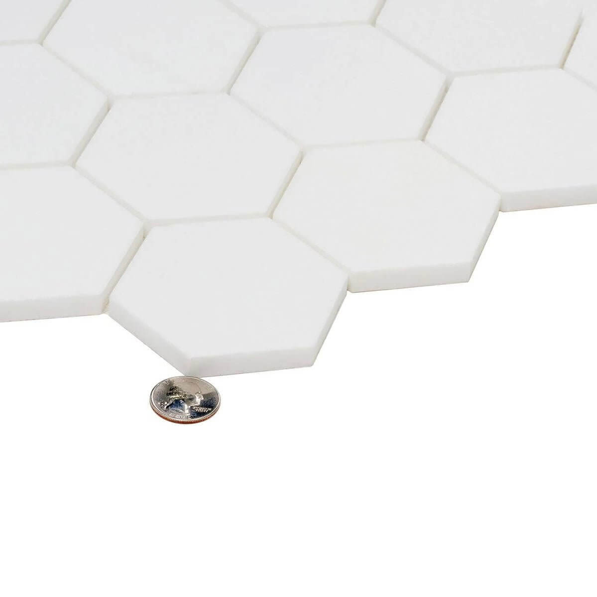 3” Thassos White Marble Hexagon Mosaic Tile - Hey Tiles