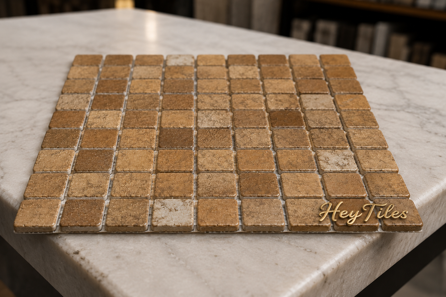 Fujiwa Pavo Series: 1" x 1" Brown Blend Porcelain Mosaic Pool Tile