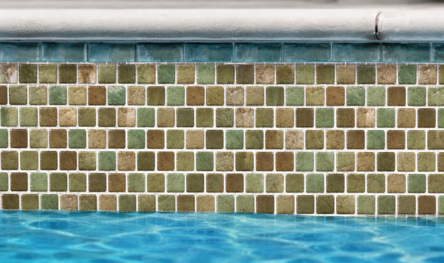 Fujiwa Pavo Series: 1" x 1" Moss Green Porcelain Mosaic Pool Tile
