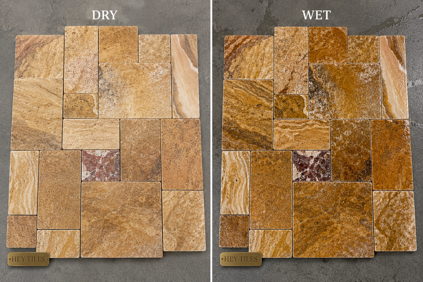 Scabos Tumbled Travertine Versailles (French) Pattern Floor and Wall Tile Set