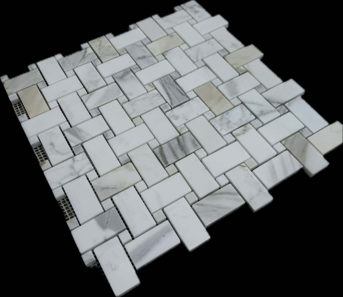 Calacatta Gold Dot Basketweave Mosaic Italiano