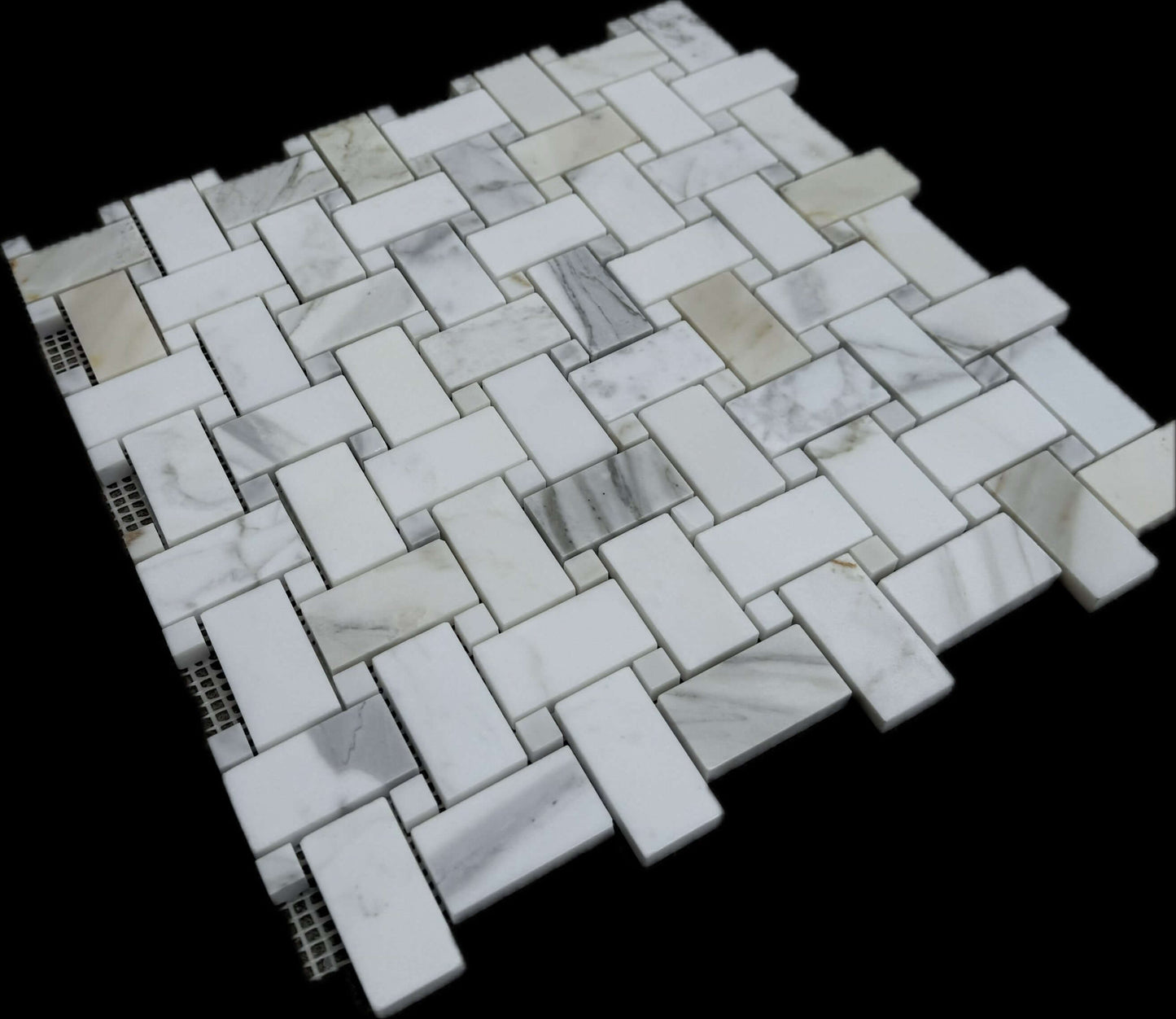 Calacatta Gold Dot Basketweave Mosaic Italiano