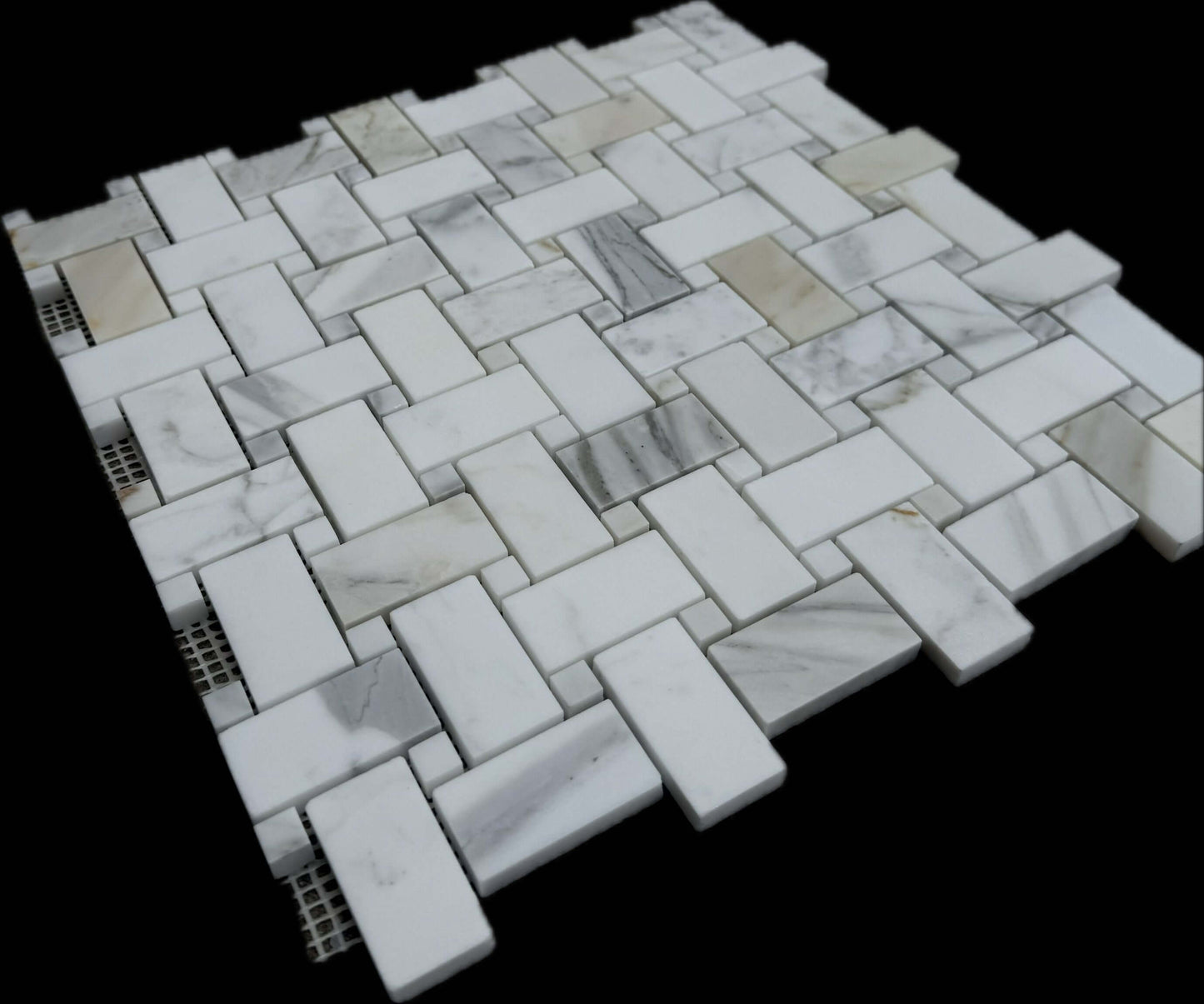 Calacatta Gold Dot Basketweave Mosaic Italiano