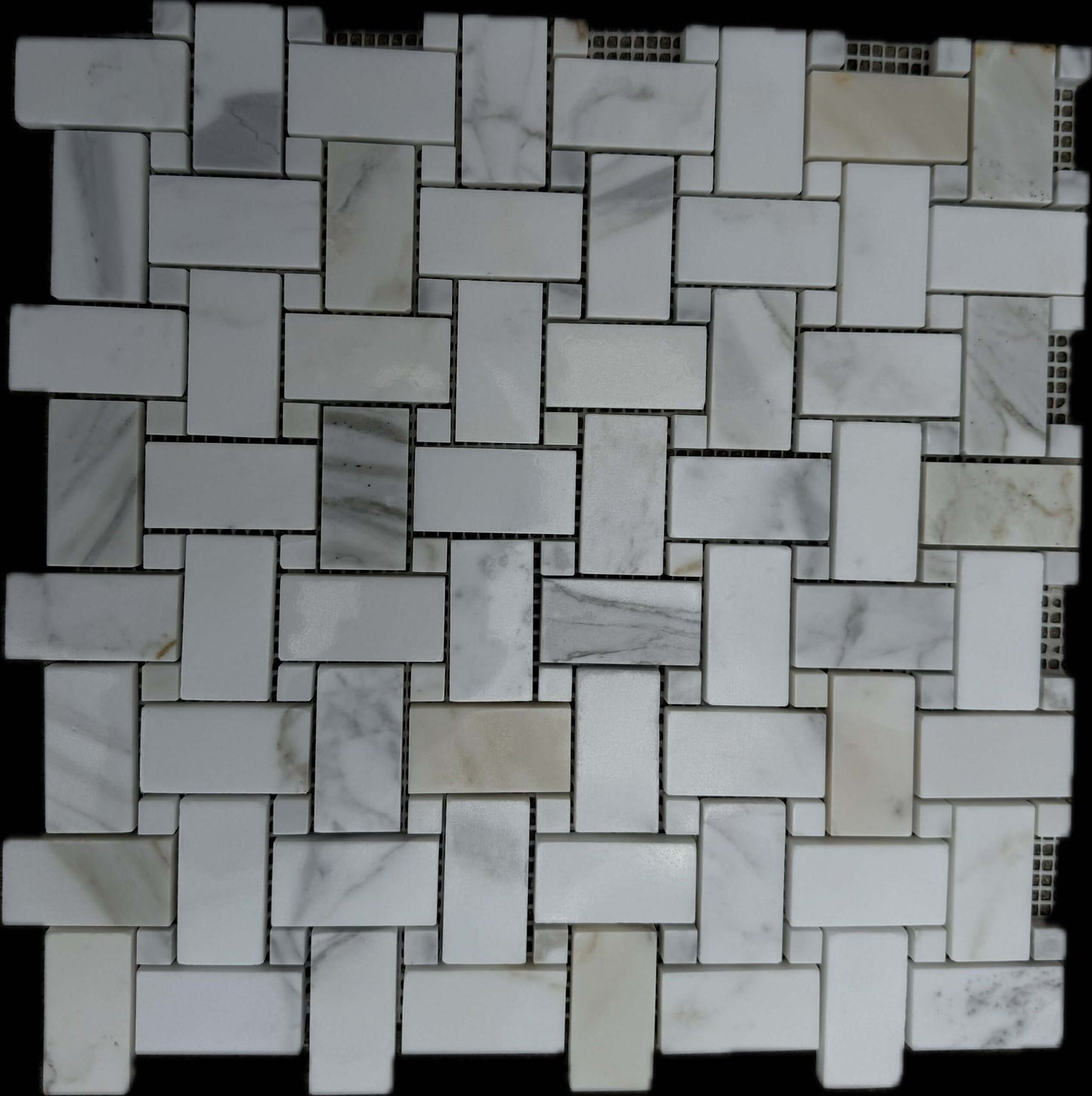 Calacatta Gold Dot Basketweave Mosaic Italiano