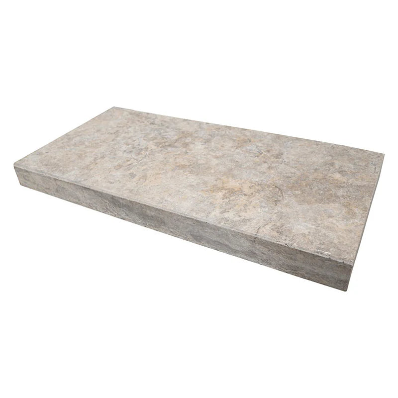 12x24 Silver Travertine Pool Coping Eased Edges, 2cm