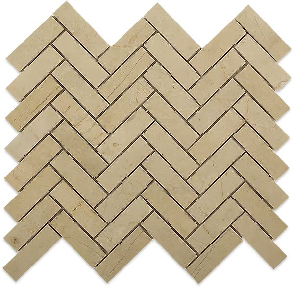 Alicante Crema Marfil Beige 1x3 Herringbone Marble Polished Mosaic Tile