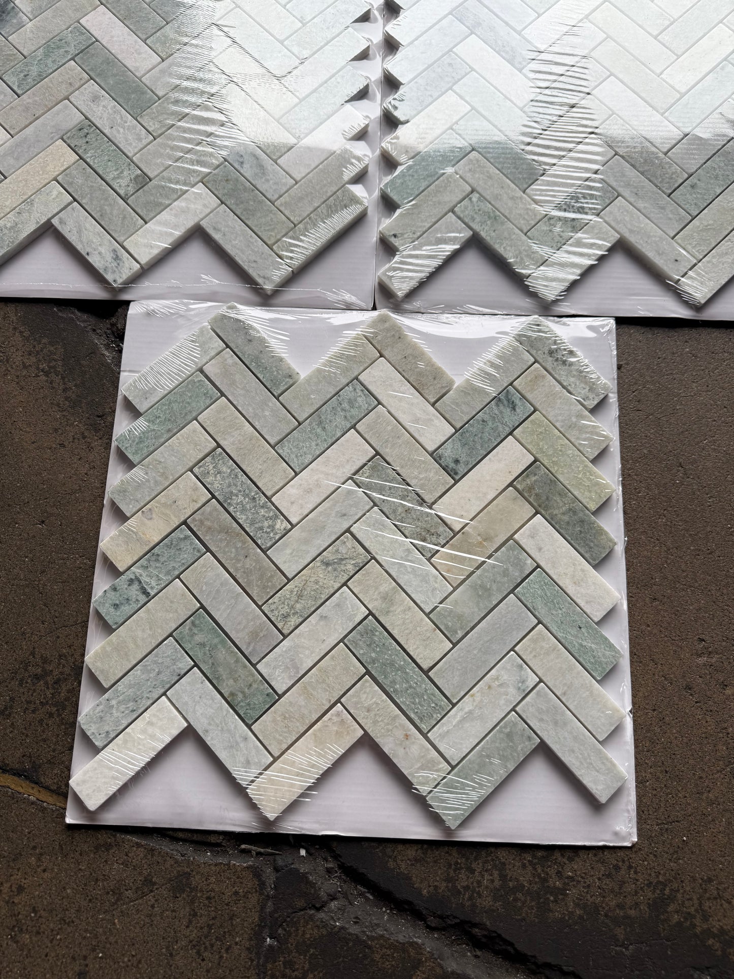 1x3 Ming Green Herringbone 11 x 12.5
