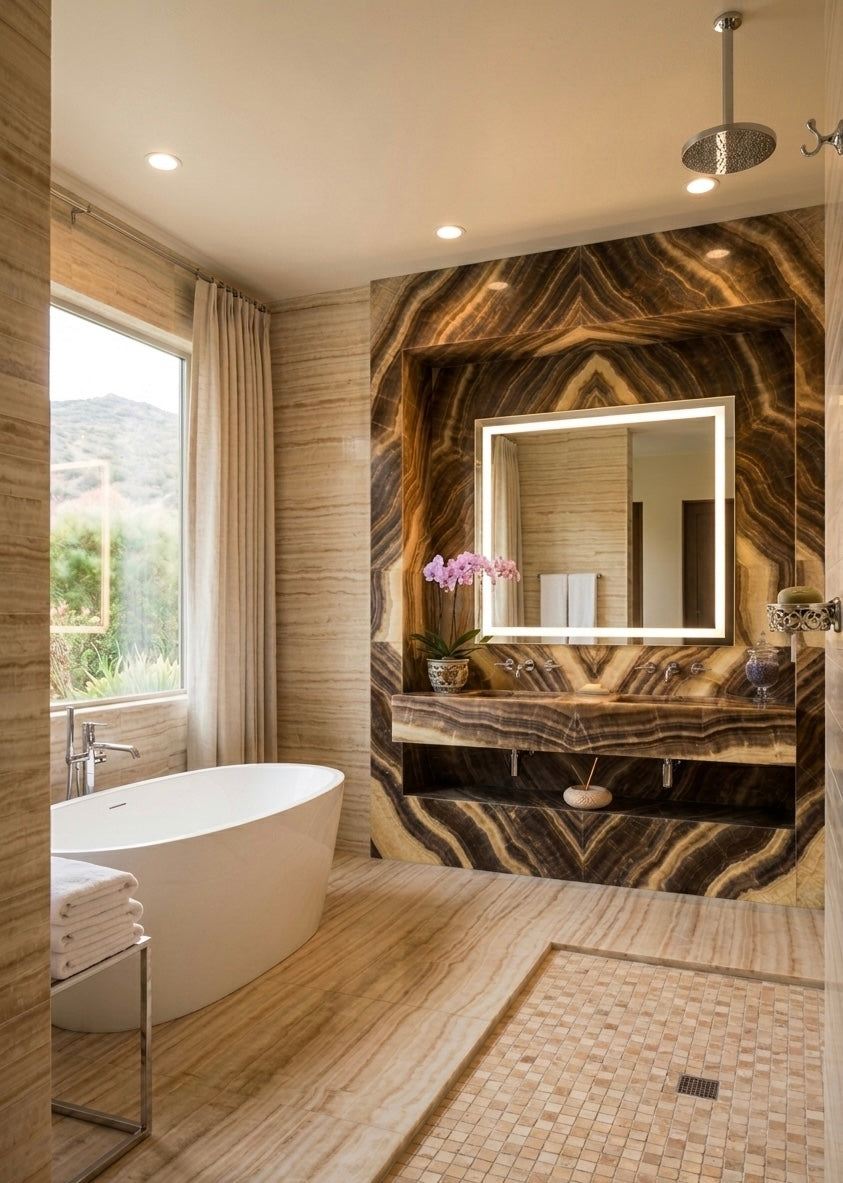 12x12 Vanilla Onyx Striato Polished Tile