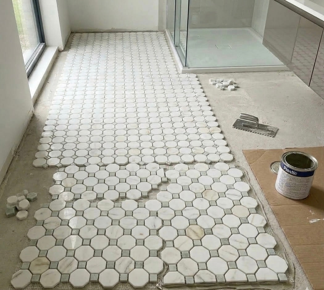 12x12 Calacatta Green Octagon CalaVerde Mosaic Tile