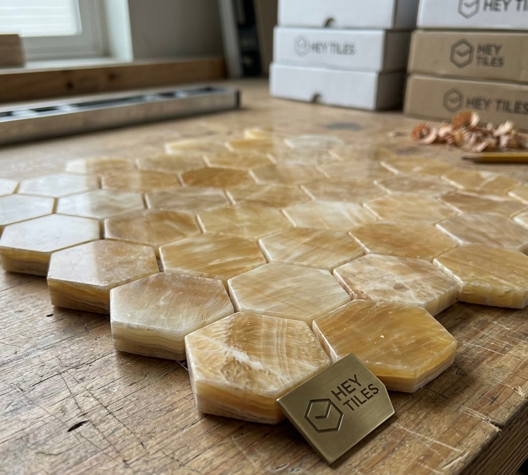 Honey Onyx Hexagon Mosaic 2x2 3/8 Polished