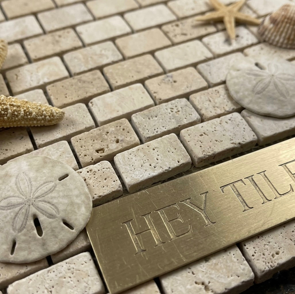 Ivory Travertine 1" x 2" Tumbled Brick Mosaic Tile