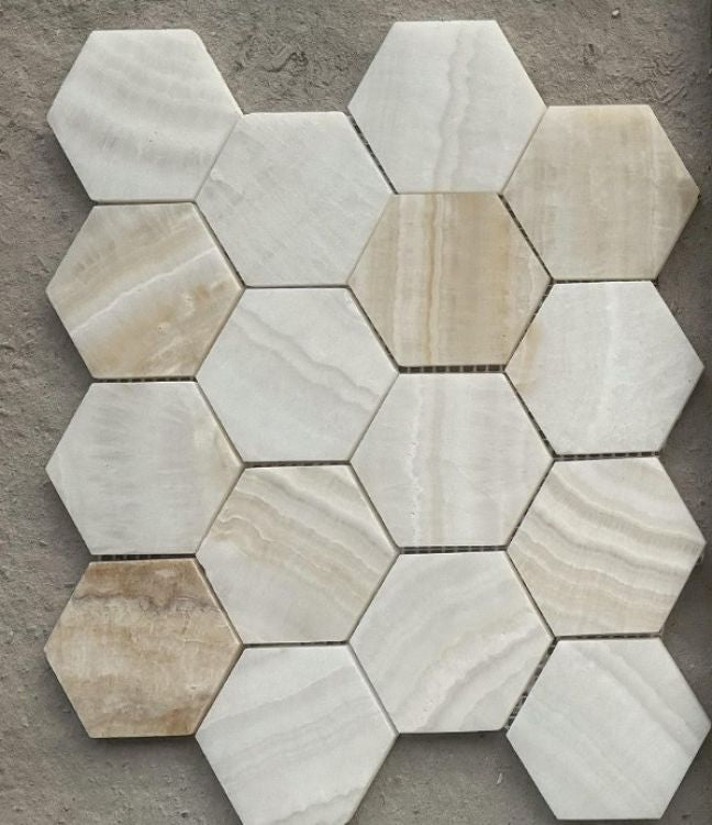 Vanilla Onyx Hexagon Honed Mosaic Tile 3 x 3 10 x 11.5