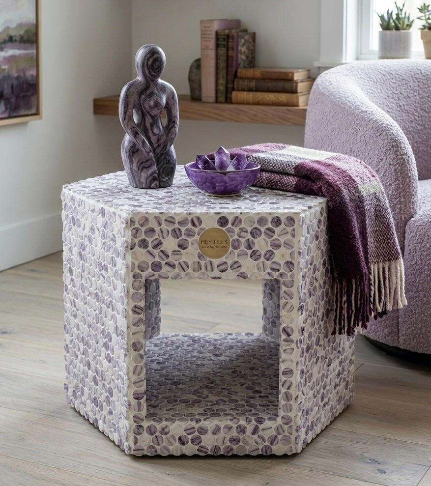 12”x12” Calacatta Violet Purple Penny Round Mosaic Tile, 3/8