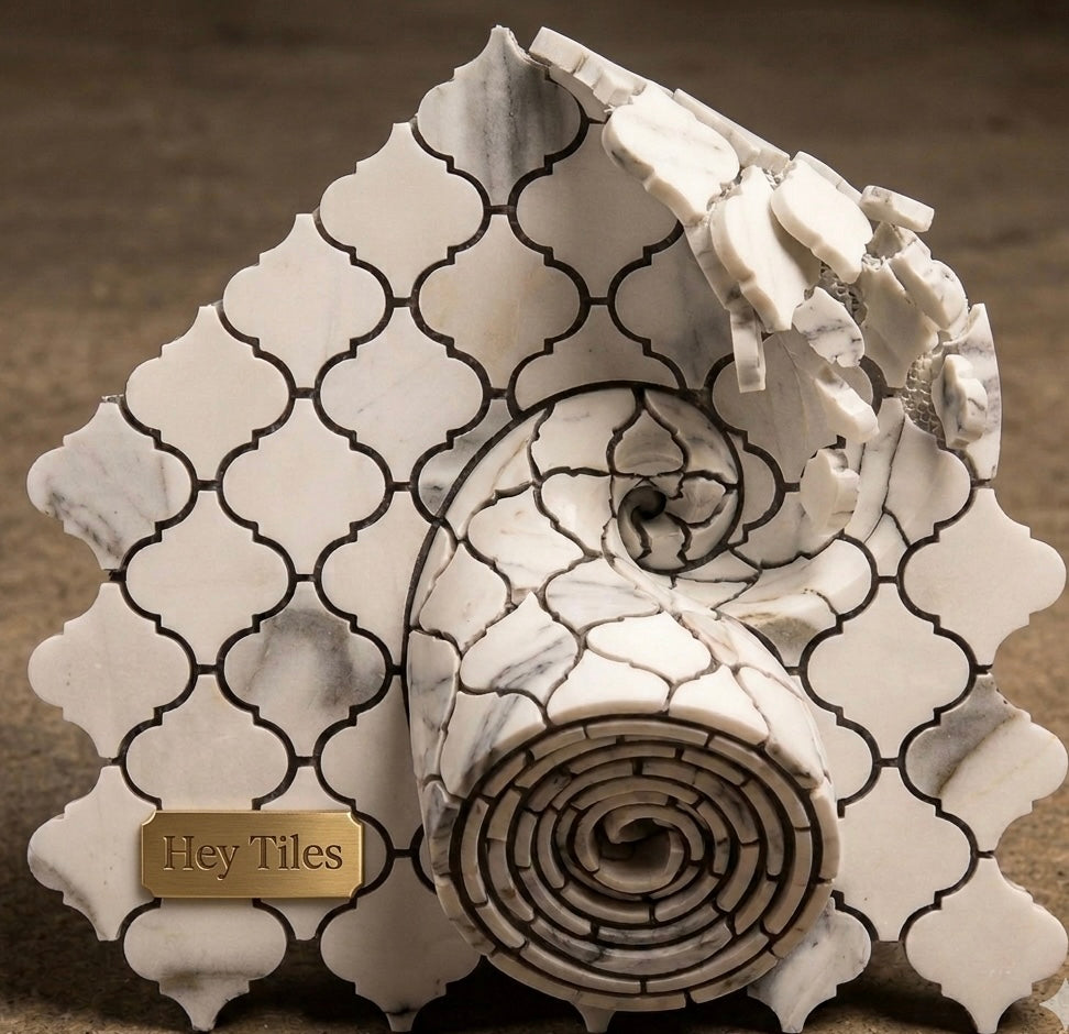 3" Calacatta Gold Arabesque / Lantern Mosaic