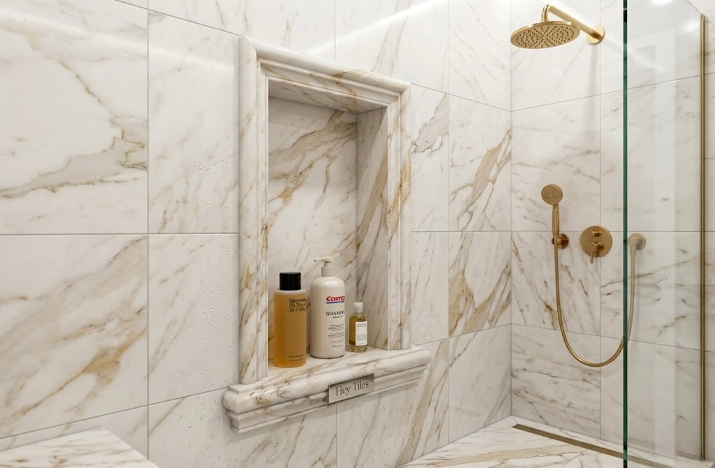 Calacatta Gold Tall Bottle" Luxury 12"x24" Shampoo Niche