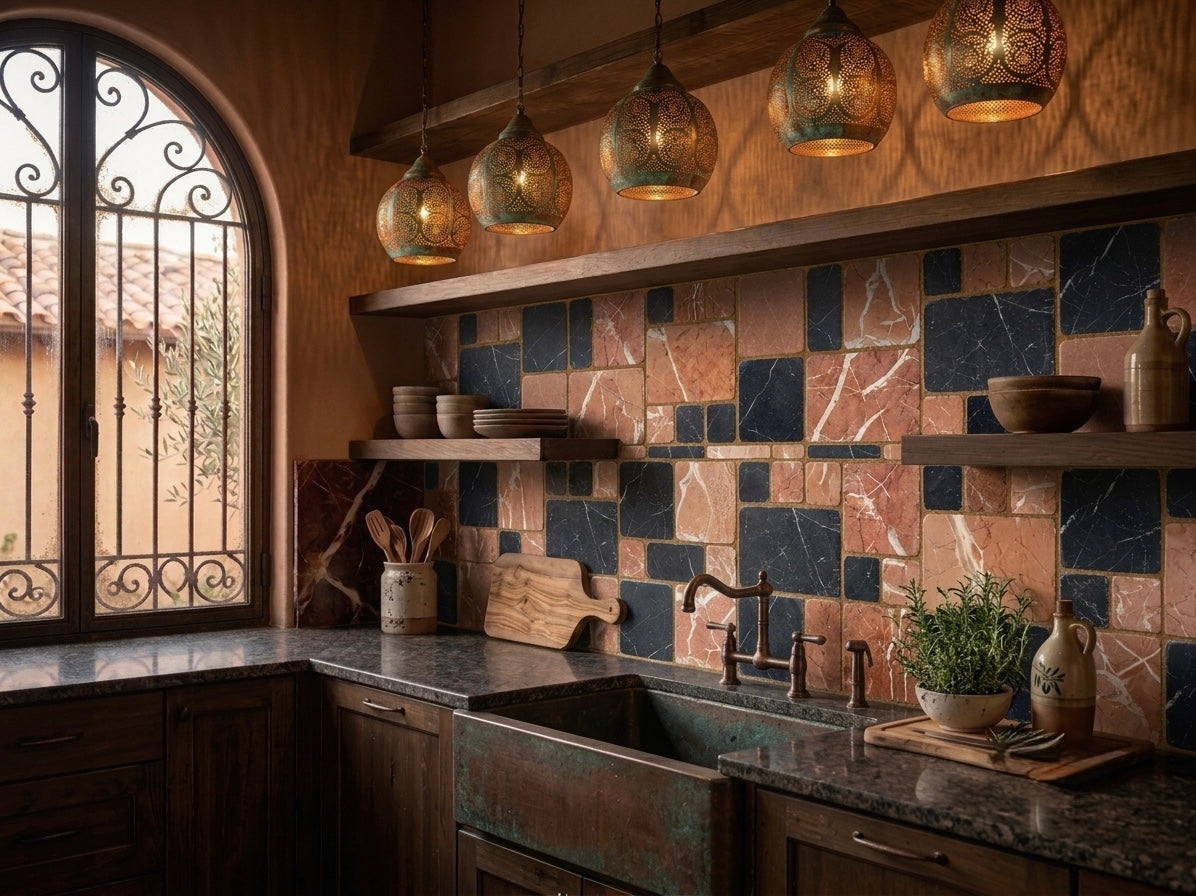 Basque Charcoal 4” x 4” Spanish Marble Tumbled Tile