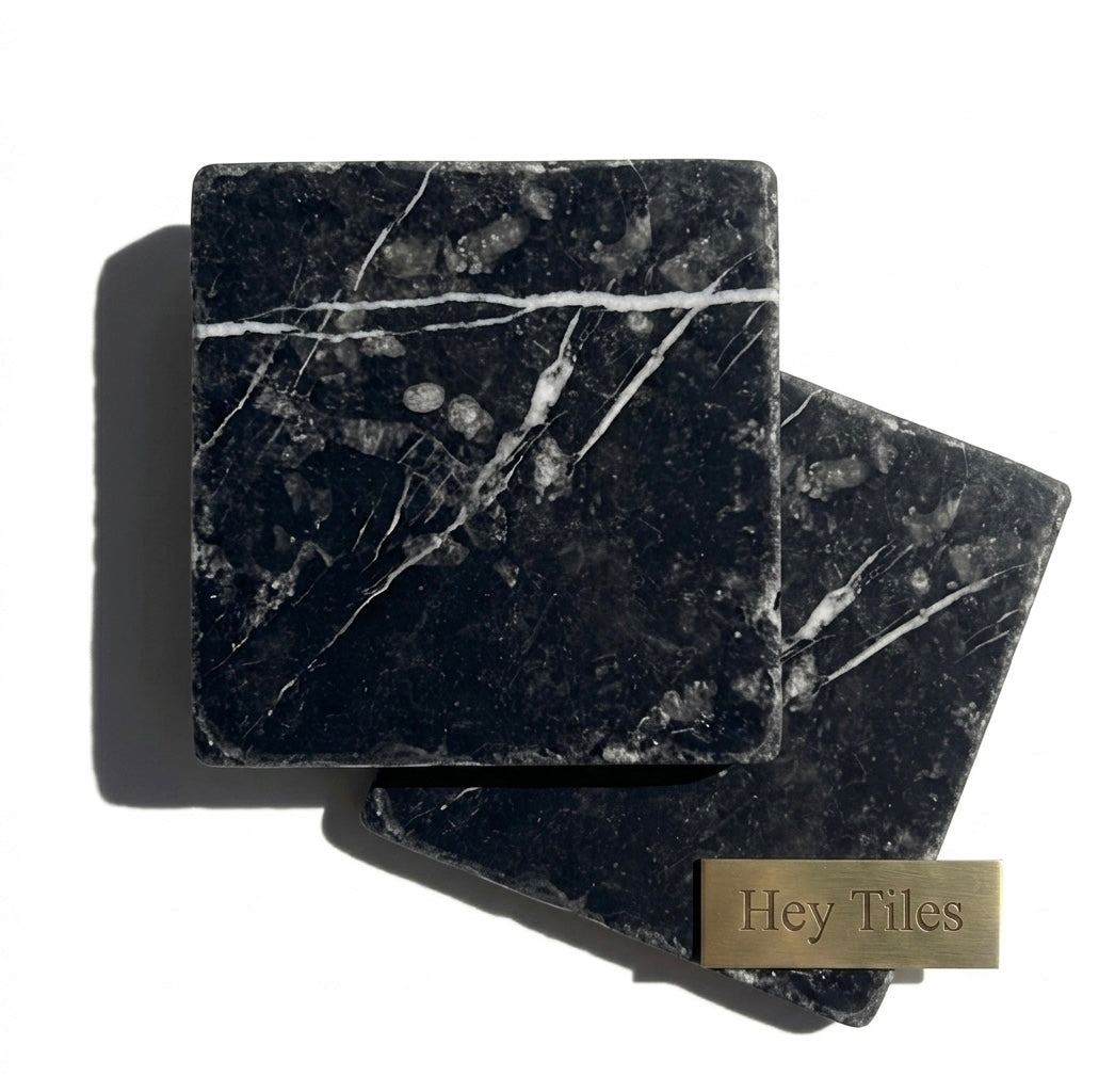 6x6 Basque Charcoal Spanish Tumbled Marble Tile