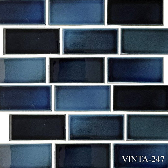 Fujiwa Vinta Misty Blue 2" x 4" Porcelain Pool and Submerged Mosaic