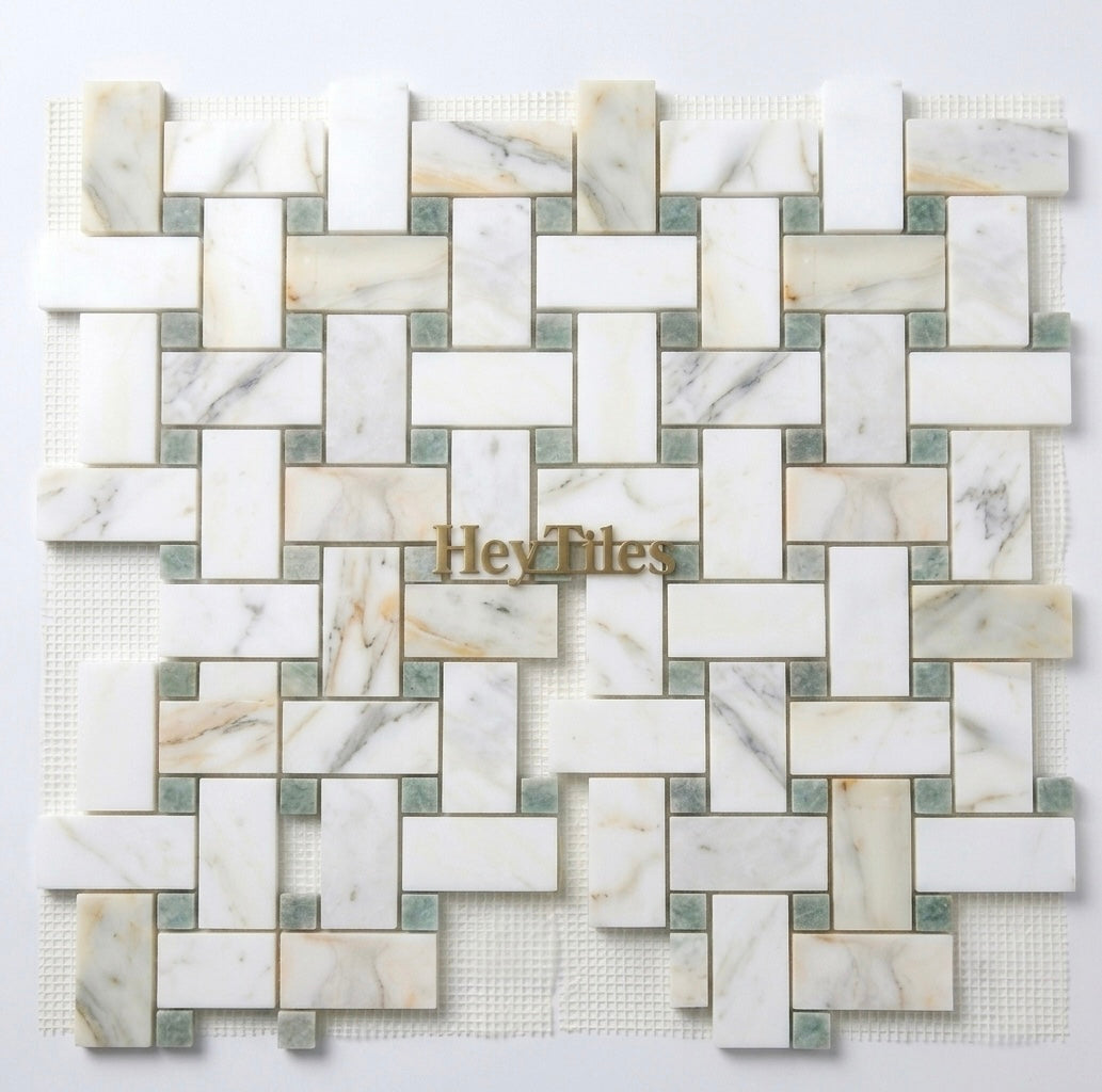 Jumbo Calacatta Green CalaVerde Large Basketweave Marble Mosaic