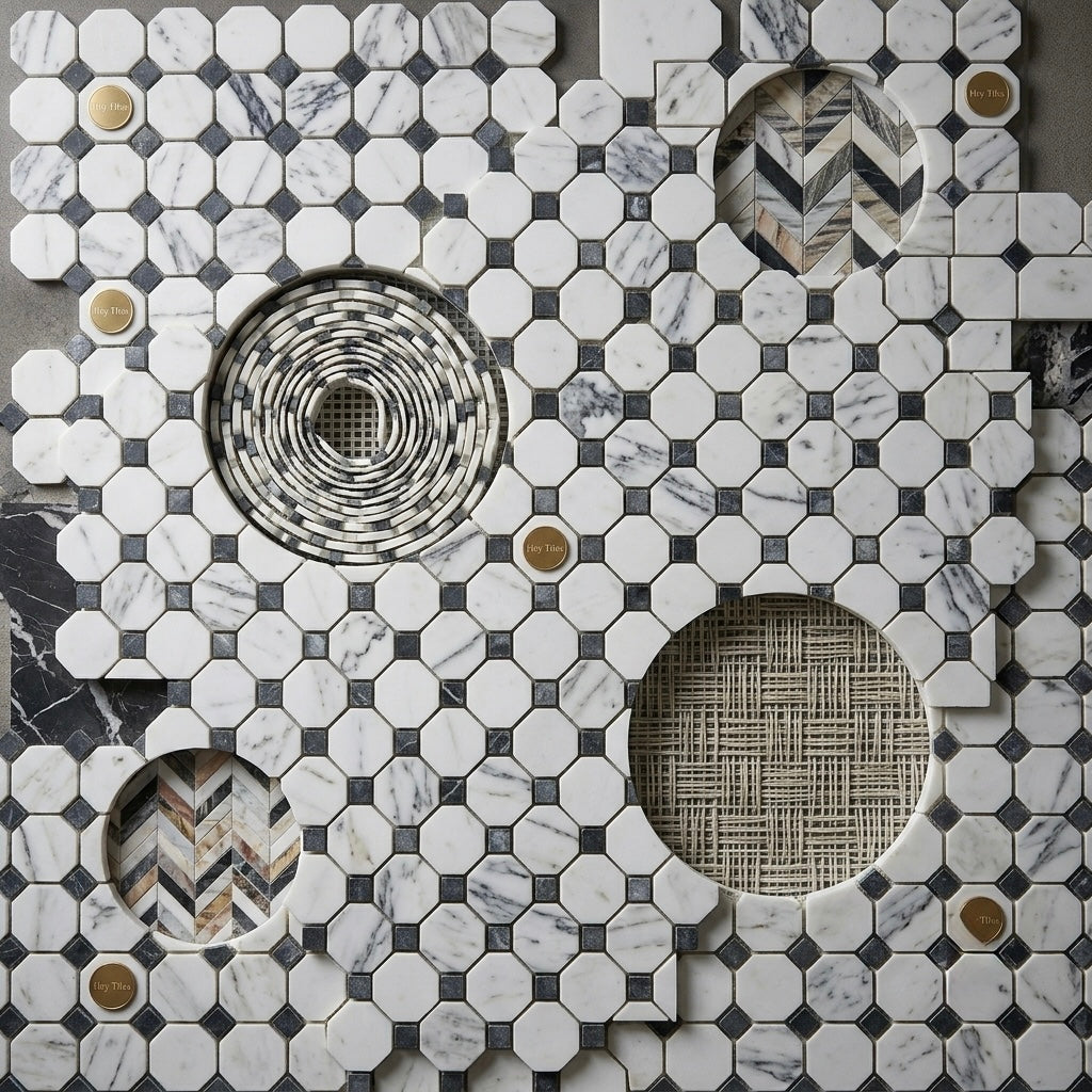 2” Tuscan Calacatta Oro & Tuxedo Dot Mosaic