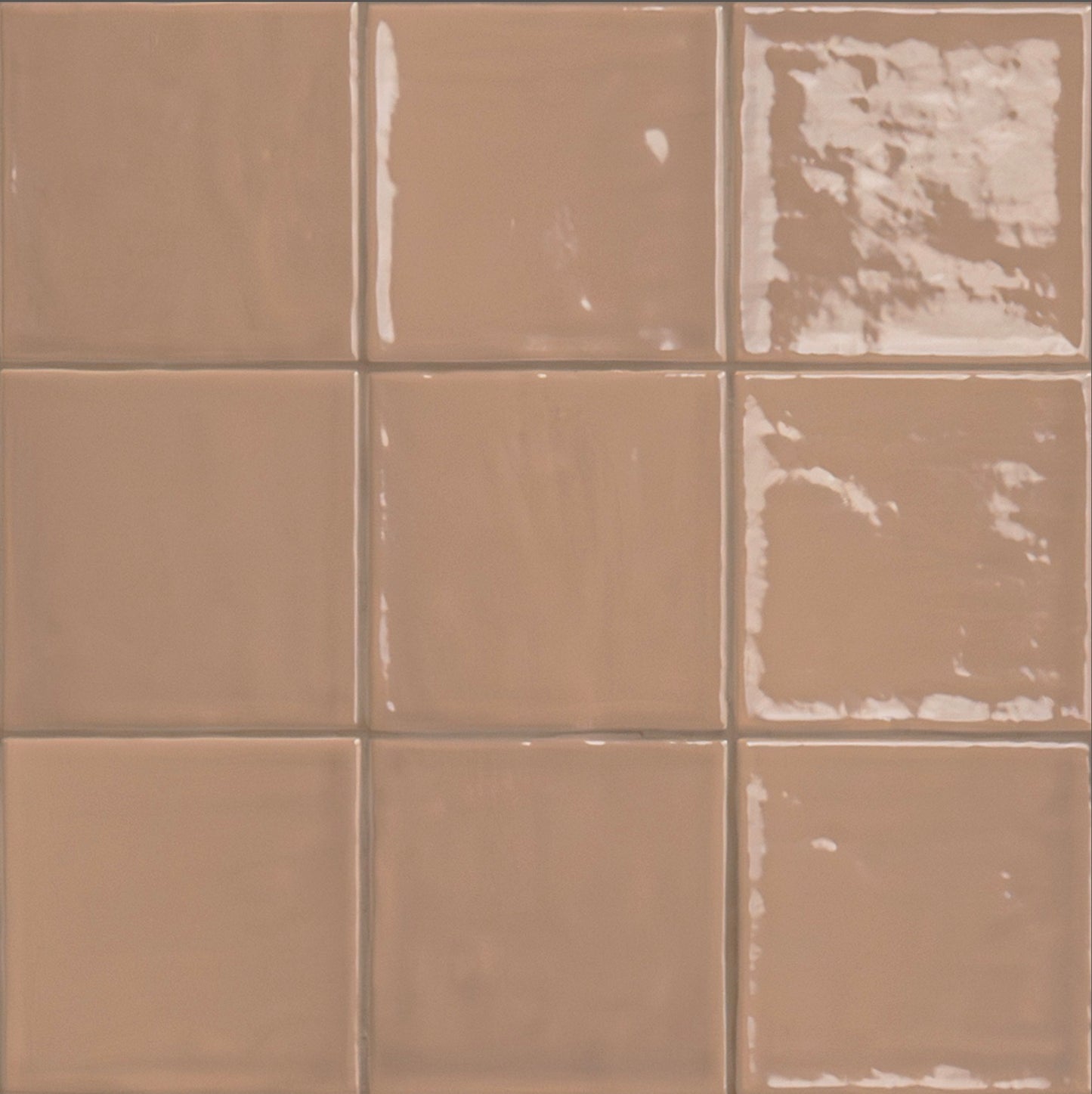 Terranello Series: 4" x 4" Cotto Glossy Handcrafted-Look Ceramic Wall Tile
