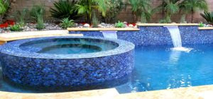 Fujiwa Licata Series: 1-1/8" x 2-1/4" Blue Blend (LICATA-71) Glossy Porcelain Mosaic Pool Tile