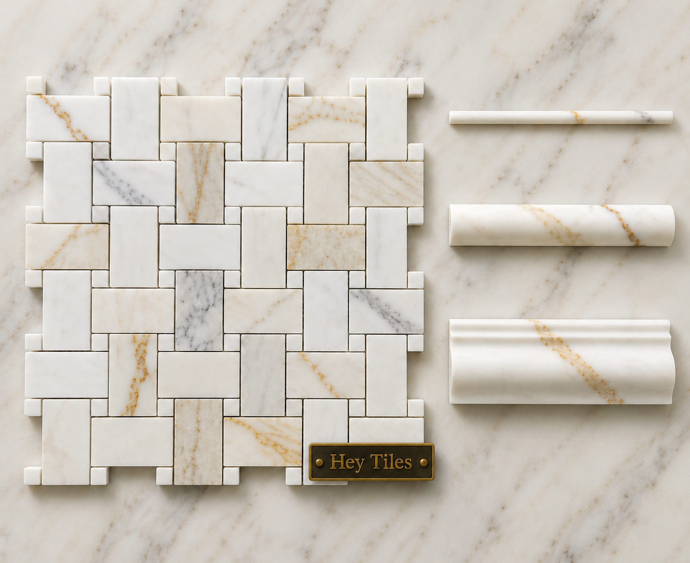 Tuscan Calacatta Gold Jumbo Basketweave Mosaic