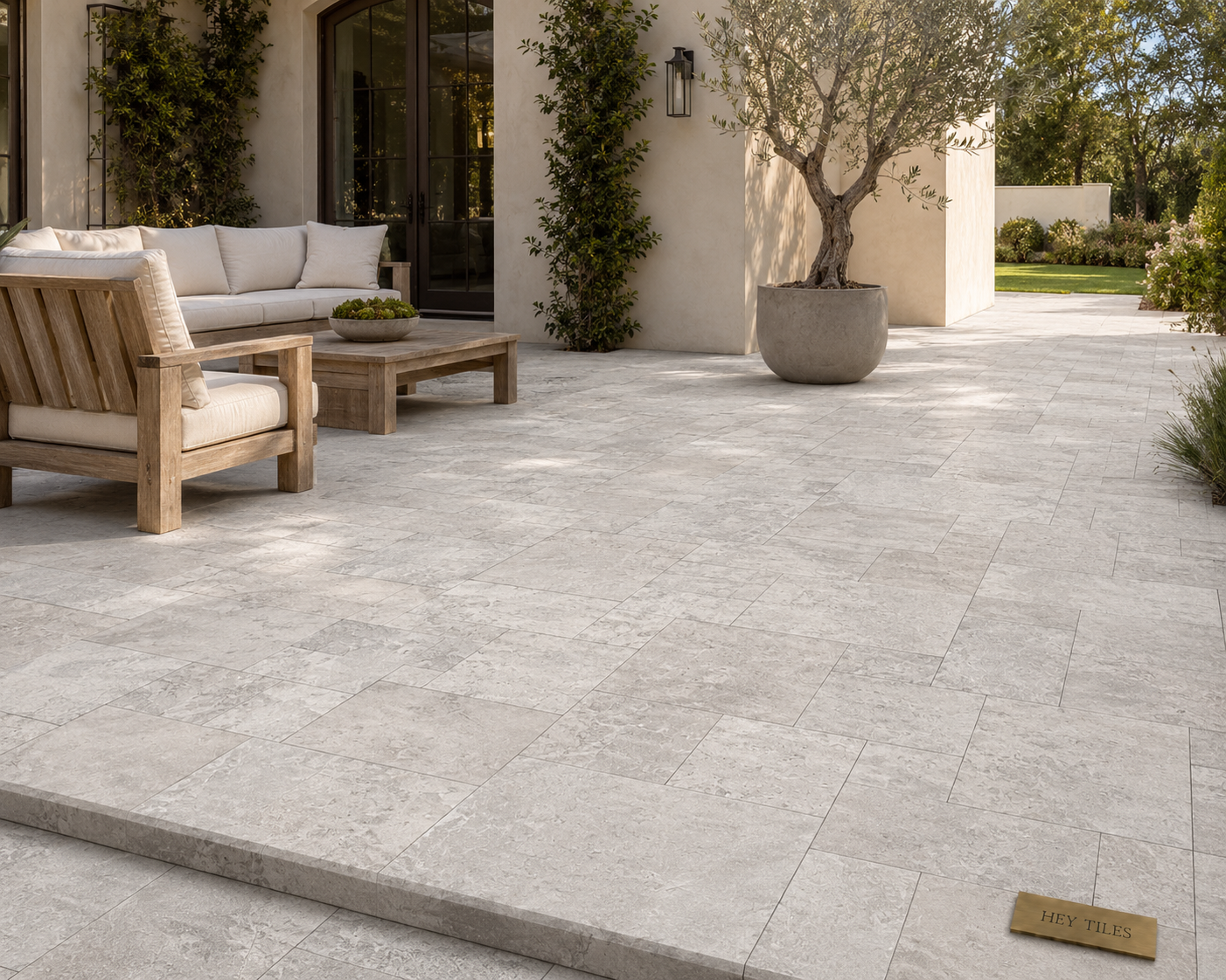 Tundra Gray 1.25" Sandblasted & Brushed Natural Marble Paver Versailles Pattern Kits - 10 Bundles