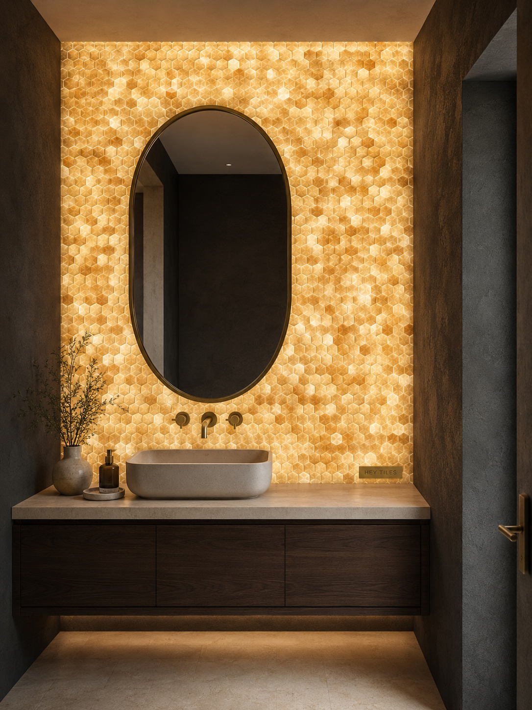 Honey Onyx Hexagon Mosaic 1x1 3/8 Polished