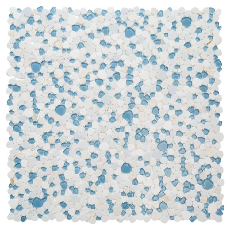 Peach Royal Blue 12" x 12" Marble and Glass Mosaic Tile