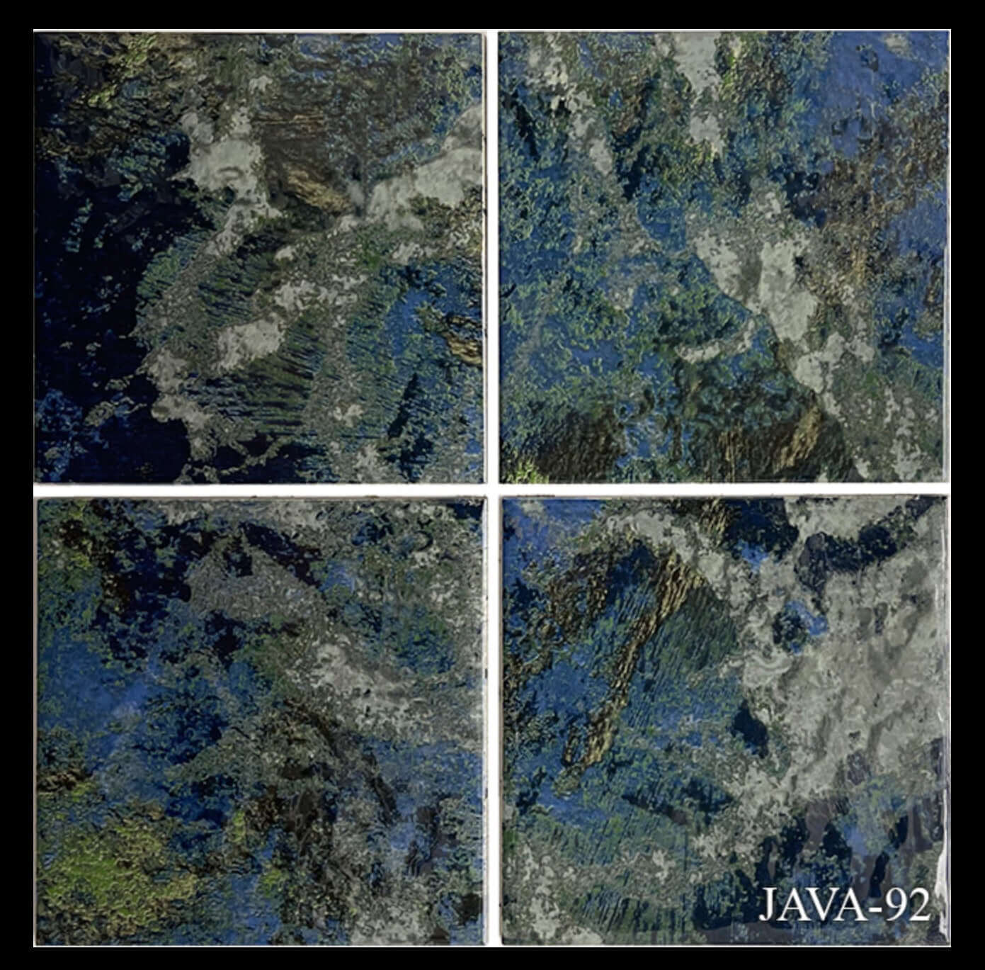 Java Series Montana 6x6 porcelain pool tile featuring a stunning blue and green abstract design.