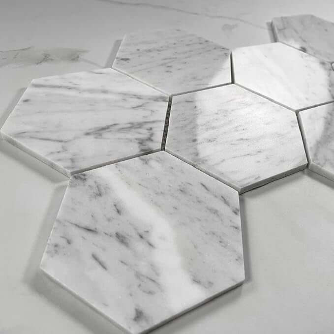 Carrara Venato Marble 5" Large Hexagon Mosaic Tile
