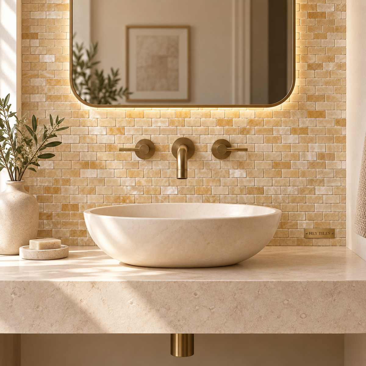 Honey Onyx 5/8" x 1¼" Mini-Brick Polished Mosaic Tile