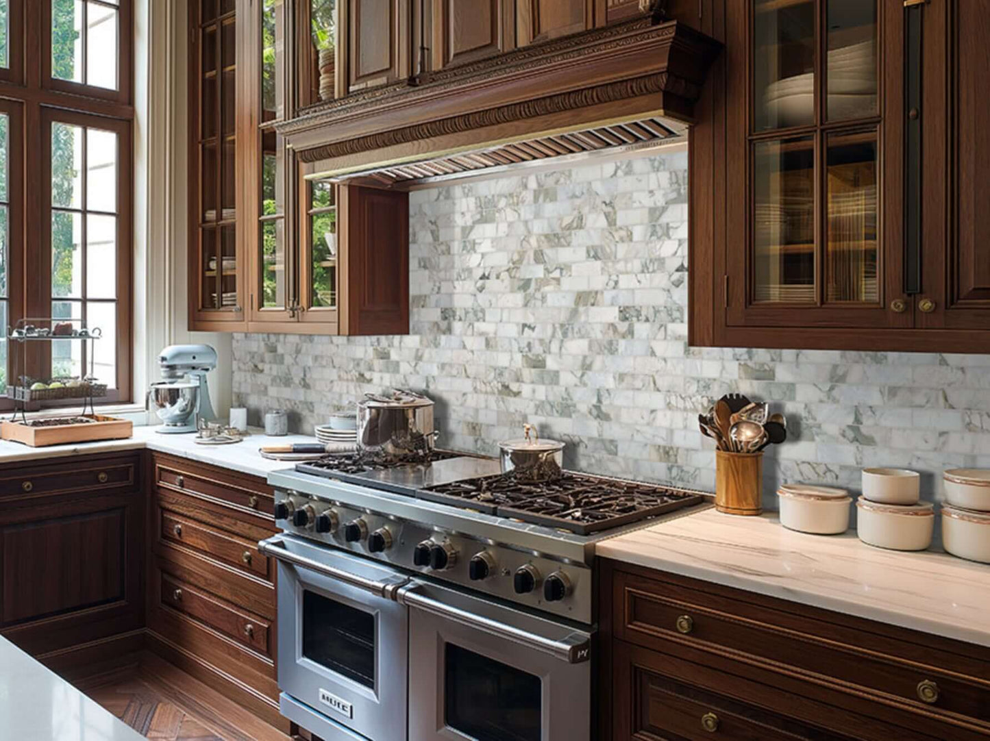 2x6 Calacatta Green Marble Honed Mosaic Tile