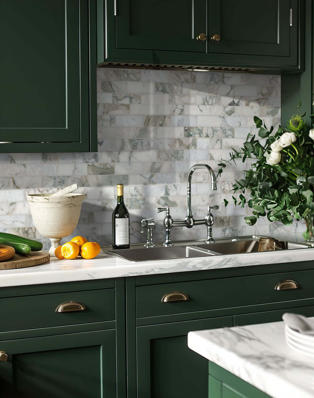2x6 Calacatta Green Marble Honed Mosaic Tile