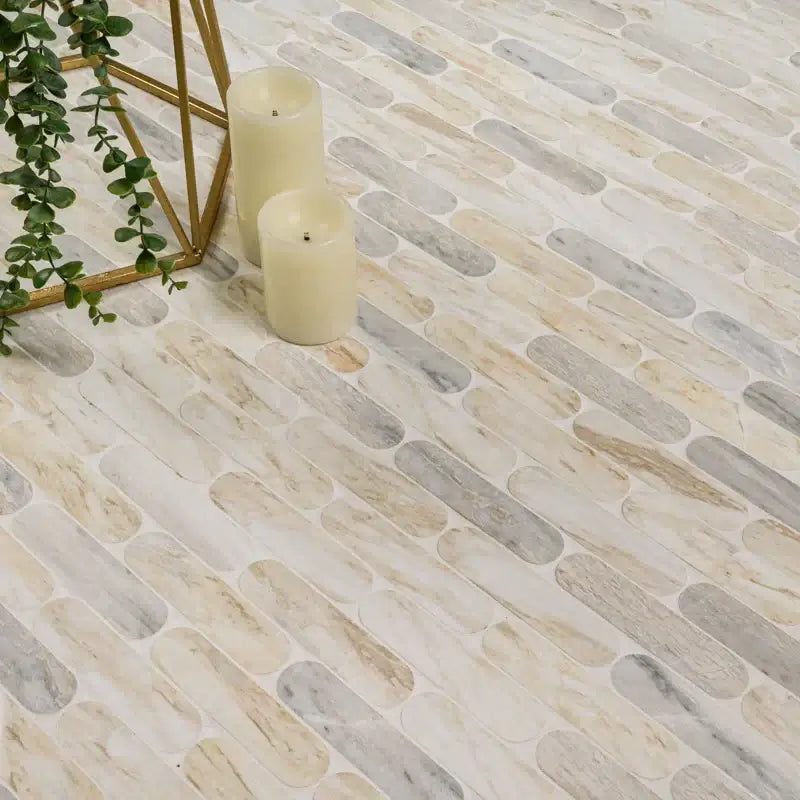 Angora Ellipse 12" X 12" Polished Marble Mosaic Floor And Wall Tile