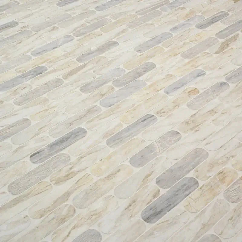 Angora Ellipse 12" X 12" Polished Marble Mosaic Floor And Wall Tile