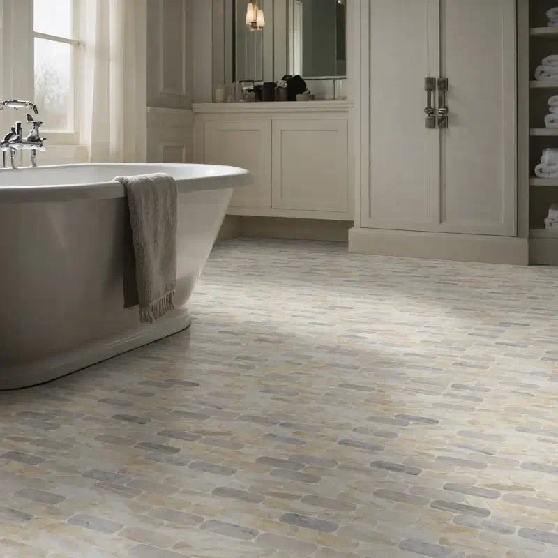 Angora Ellipse 12" X 12" Polished Marble Mosaic Floor And Wall Tile