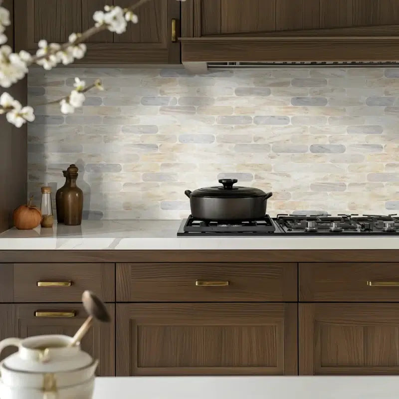 Angora Ellipse 12" X 12" Polished Marble Mosaic Floor And Wall Tile