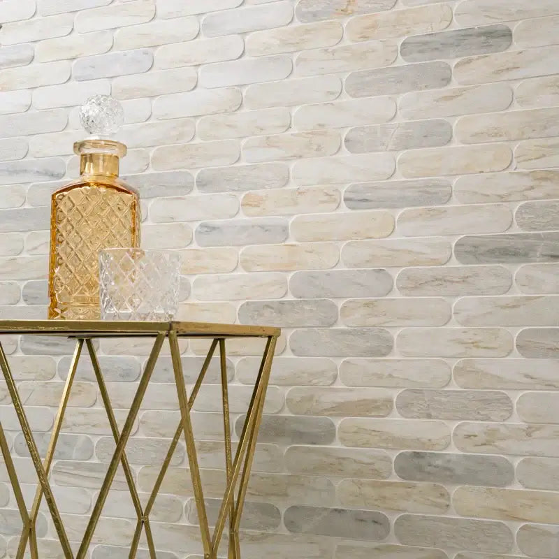 Angora Ellipse 12" X 12" Polished Marble Mosaic Floor And Wall Tile