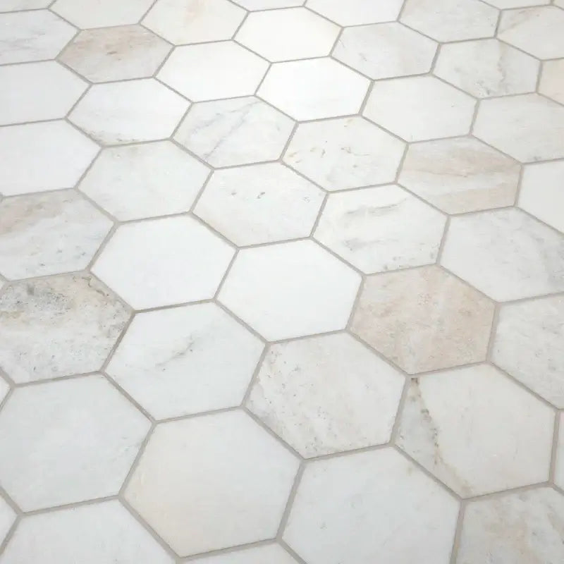 5” Arabescato Venato White Hexagon 10" X 13" Honed Marble Mosaic Floor And Wall Tile