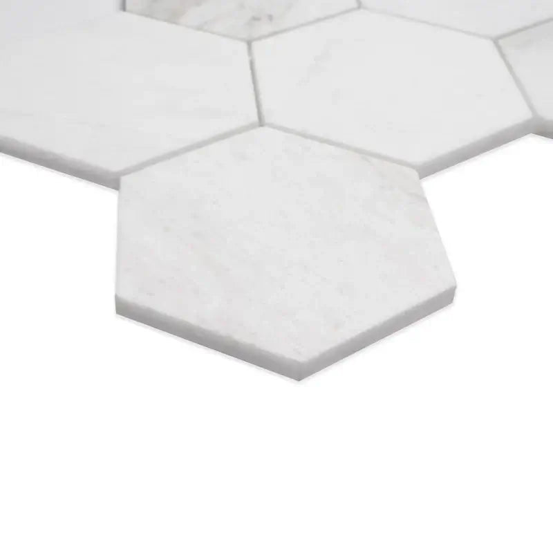 5” Arabescato Venato White Hexagon 10" X 13" Honed Marble Mosaic Floor And Wall Tile