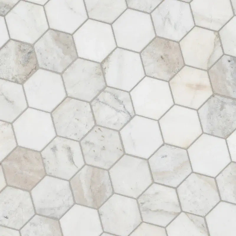 5” Arabescato Venato White Hexagon 10" X 13" Honed Marble Mosaic Floor And Wall Tile