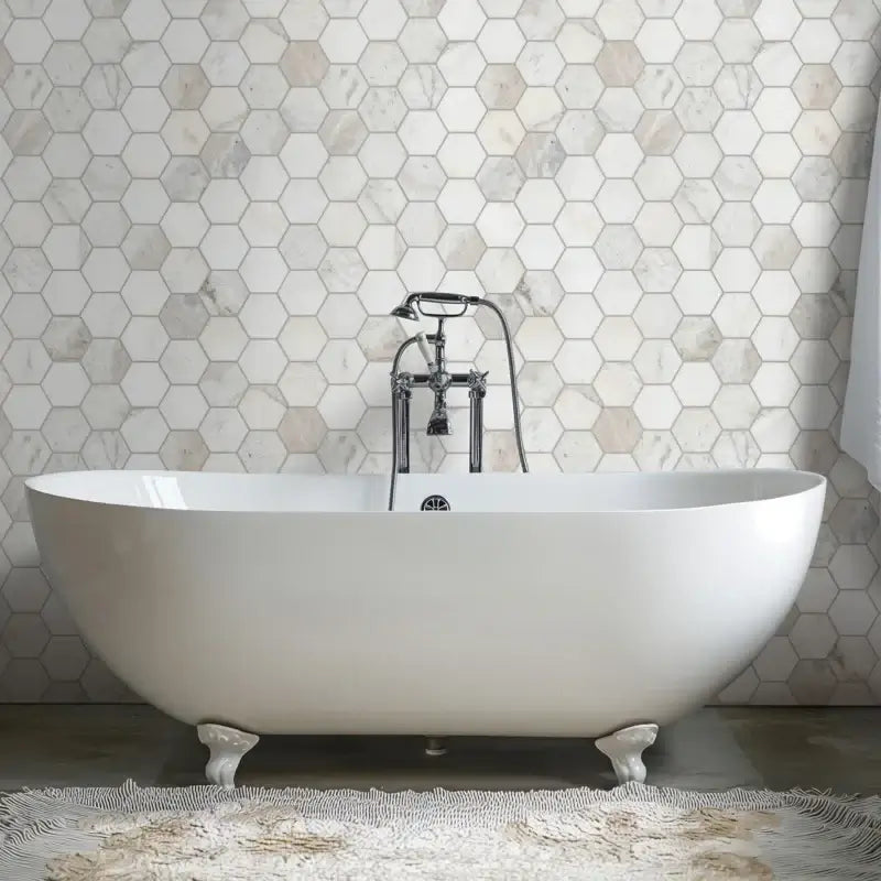5” Arabescato Venato White Hexagon 10" X 13" Honed Marble Mosaic Floor And Wall Tile