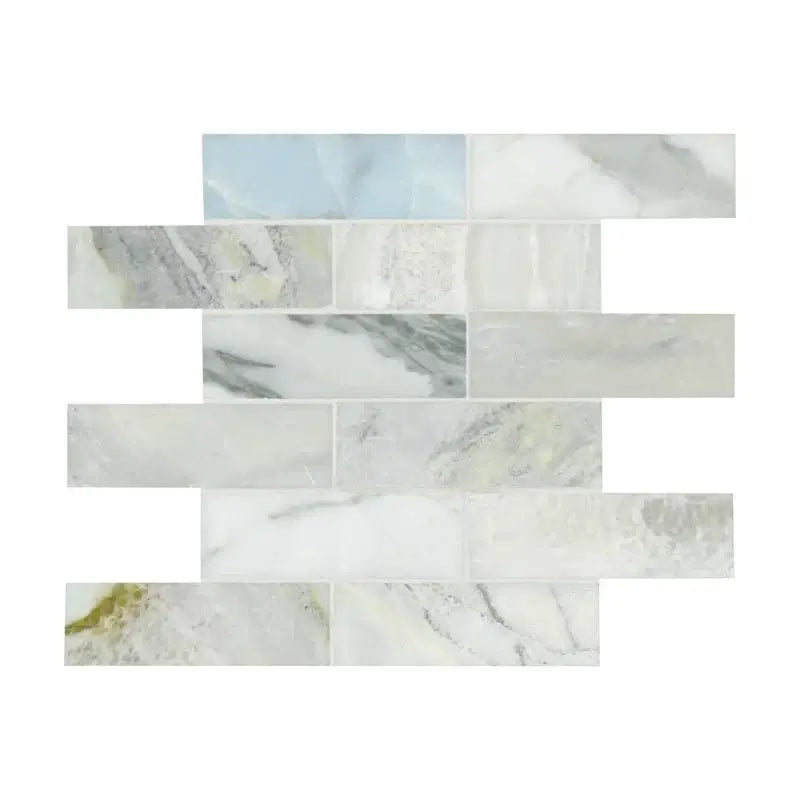 Cloudland 2x6 Polished Marble Subway Mosaic Tile, 12x12