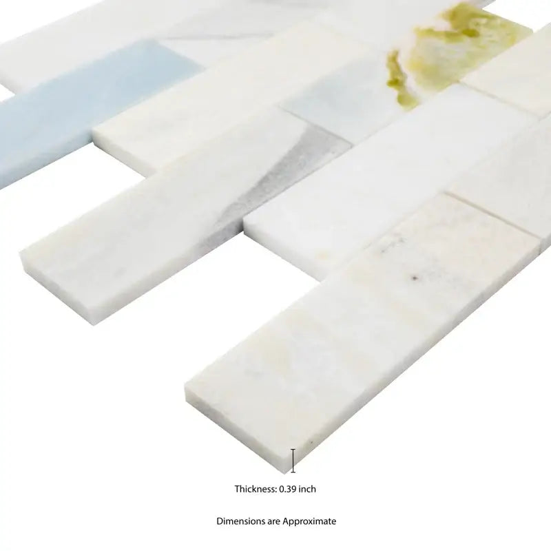 Cloudland 2x6 Polished Marble Subway Mosaic Tile, 12x12