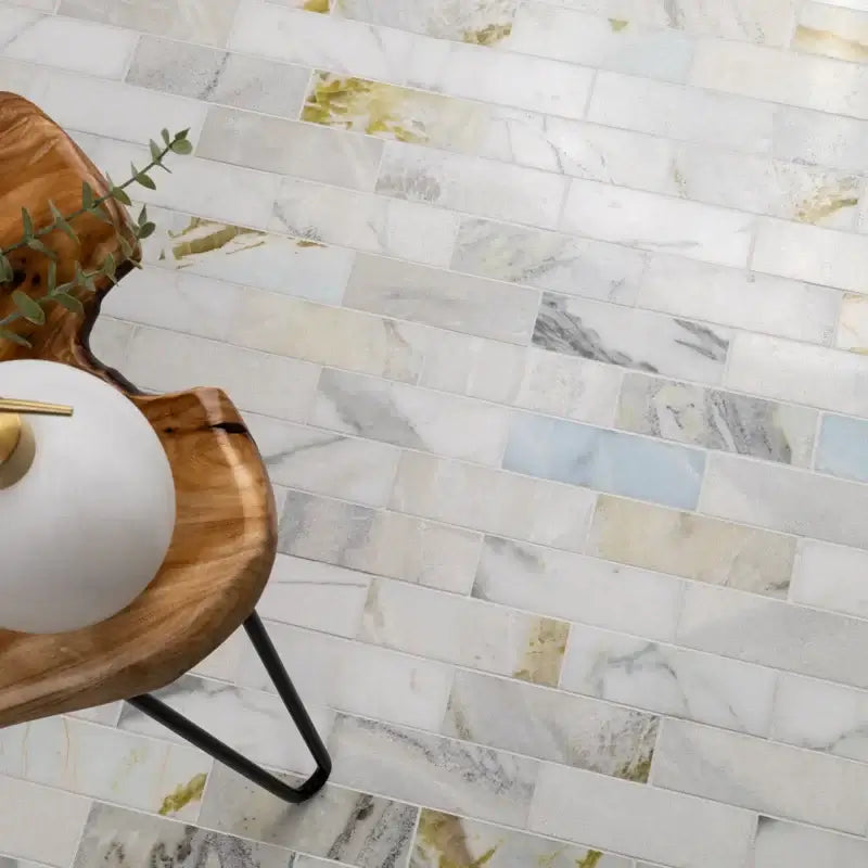 Cloudland 2x6 Polished Marble Subway Mosaic Tile, 12x12