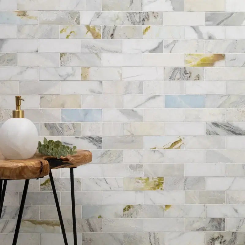 Cloudland 2x6 Polished Marble Subway Mosaic Tile, 12x12